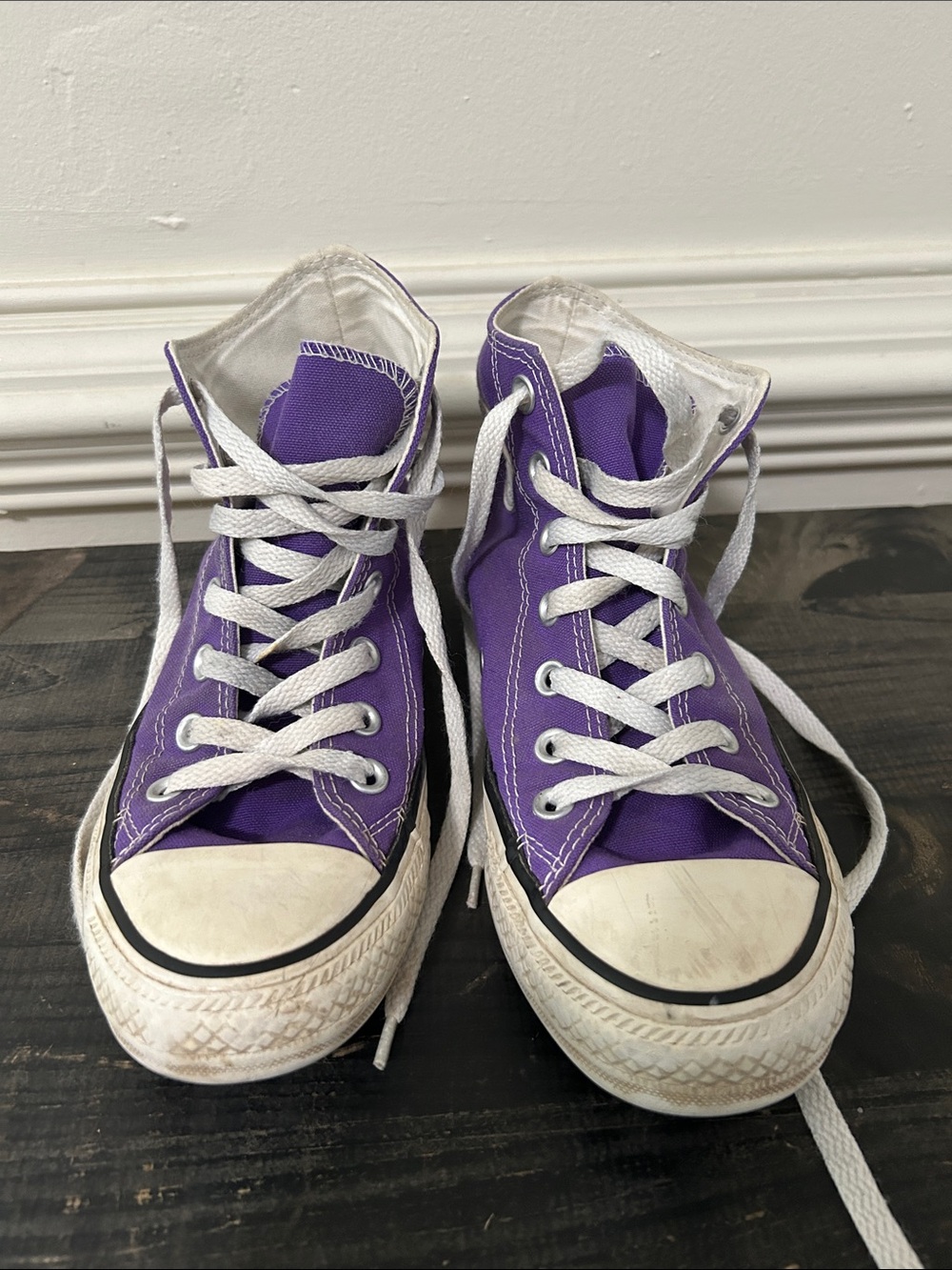 Purple High-Top Canvas Sneakers with White Laces